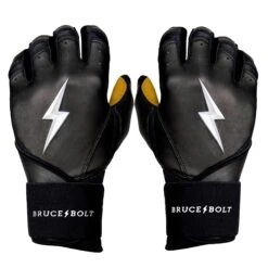 Bruce Bolt PREMIUM PRO Long Cuff Batting Gloves: Black