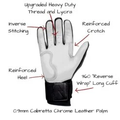 Bruce Bolt PREMIUM PRO Chrome Series Long Cuff Batting Gloves: Black -Rawlings Store LC CHRB PALM CALLOUTS