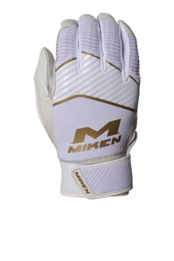Miken Softball MK7X Adult White And Gold Batting Gloves: MBGGLD-WHT 6 Miken Softball MK7X Adult White And Gold Batting Gloves: MBGGLD-WHT -Rawlings Store MBGGLDwhite3