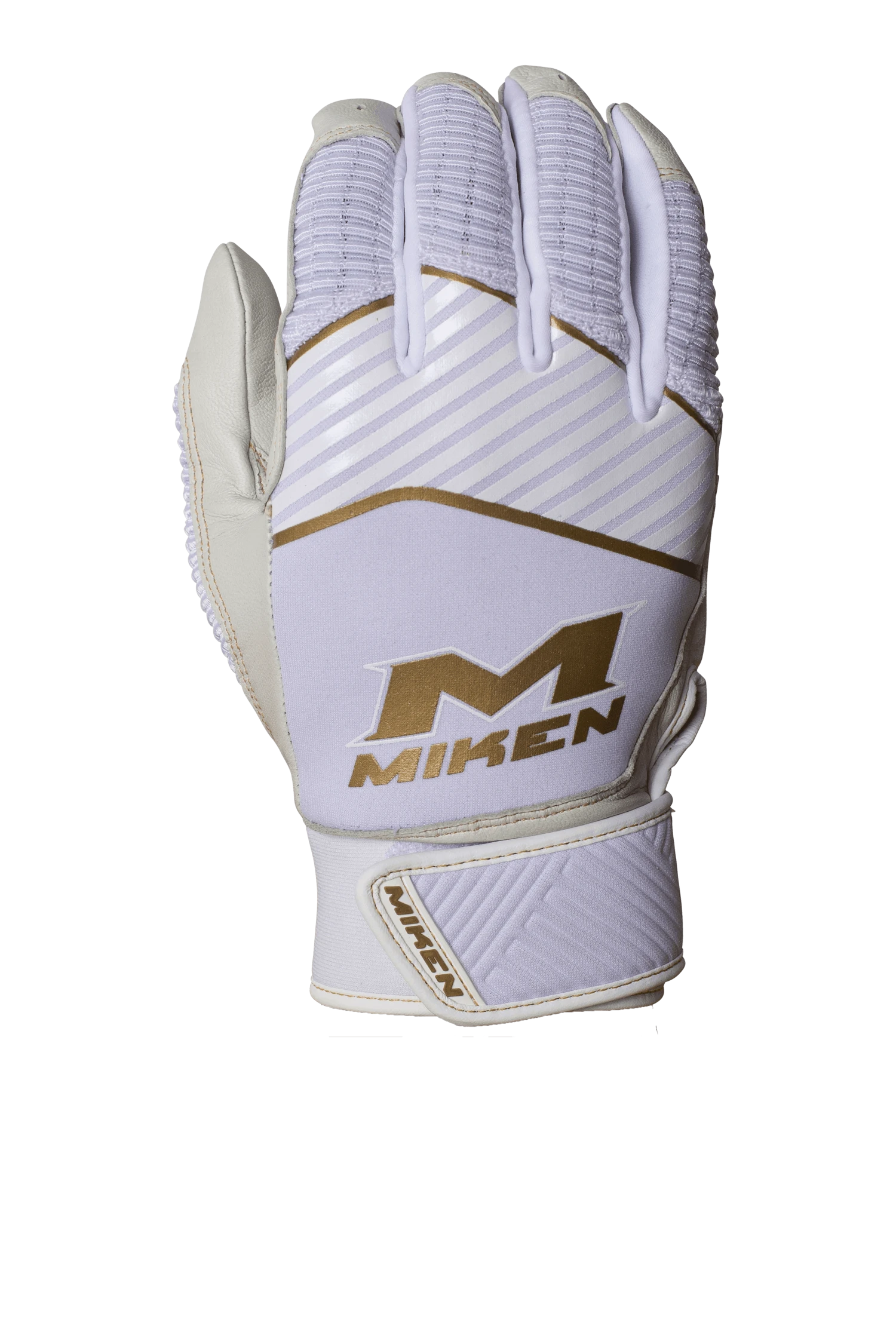 Miken Softball MK7X Adult White And Gold Batting Gloves: MBGGLD-WHT 4 Miken Softball MK7X Adult White And Gold Batting Gloves: MBGGLD-WHT - Image 3