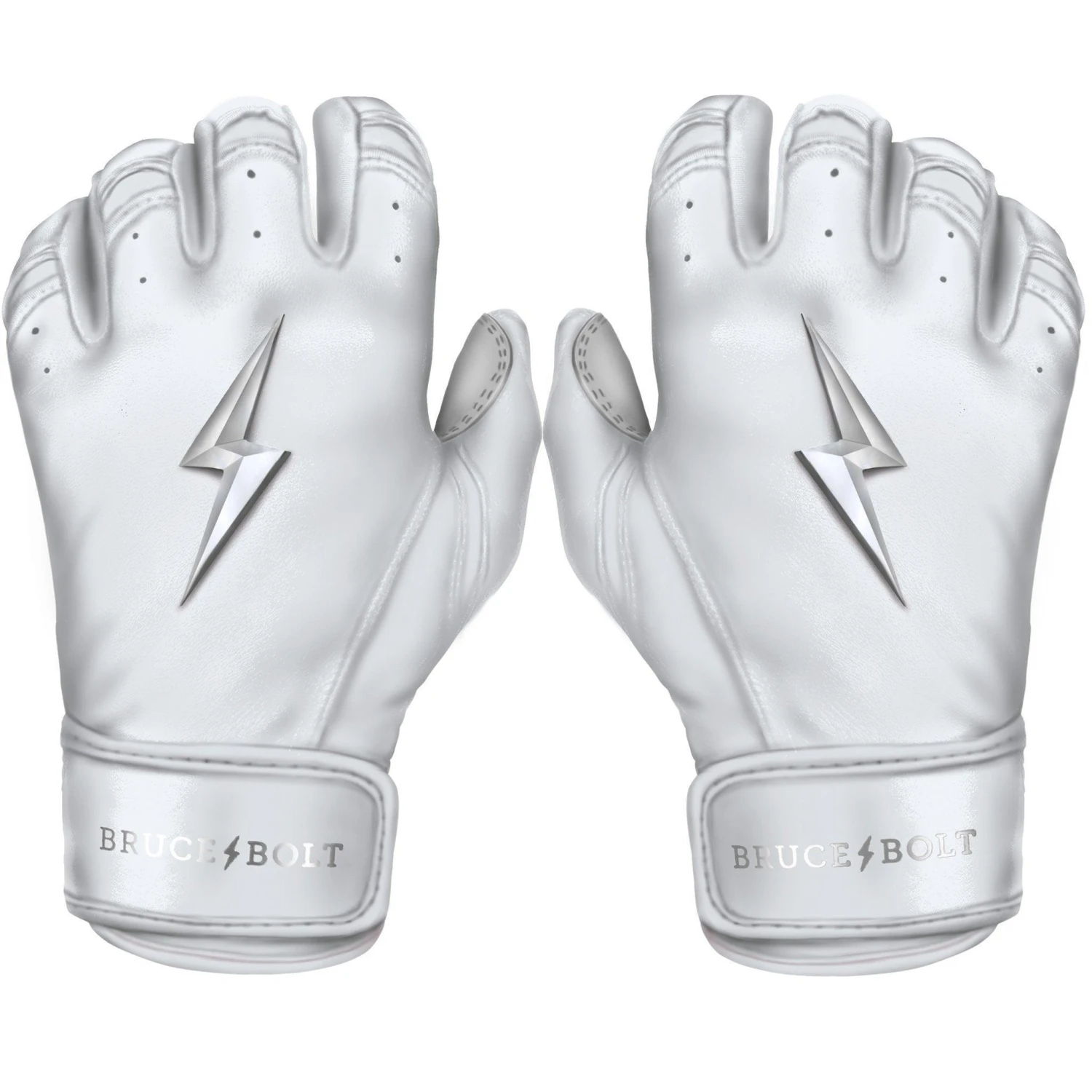 Bruce Bolt PREMIUM PRO Chrome Series Short Cuff Batting Gloves: White 3 Bruce Bolt PREMIUM PRO Chrome Series Short Cuff Batting Gloves: White